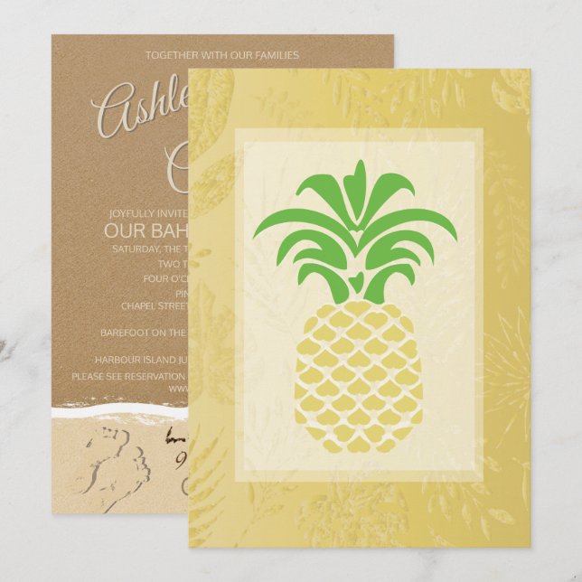 Invitaciones de bodas a la piña tropical (Anverso / Reverso)