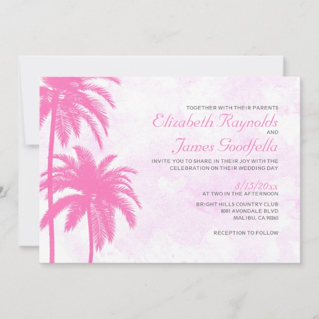 Invitaciones de bodas a la playa de Palm Tree Rúst (Anverso)