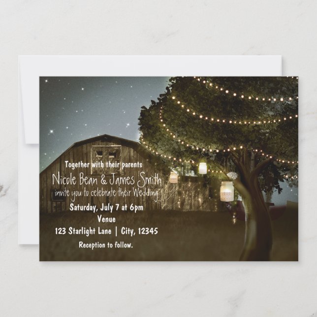 Invitaciones de bodas a la Rustic Barn & Tree (Anverso)