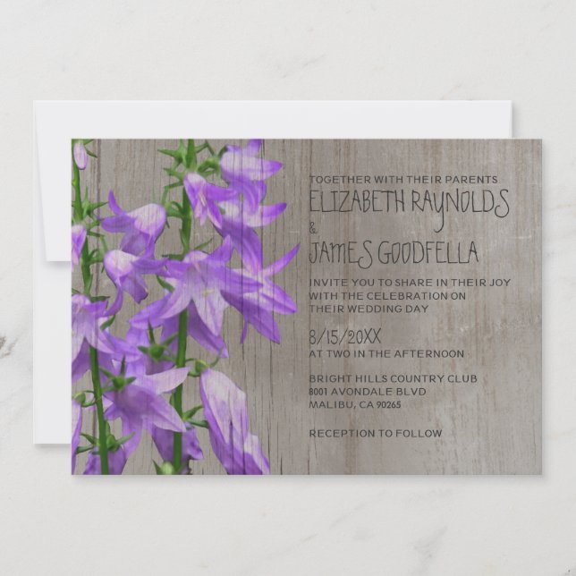 Invitaciones de bodas a la Rustica Campanula (Anverso)