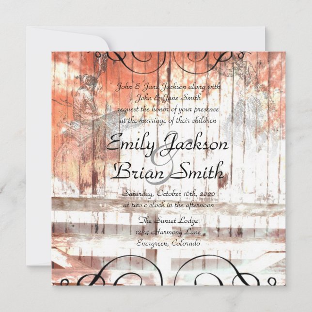 Invitaciones de bodas a la valla de vaqueros del o (Anverso)