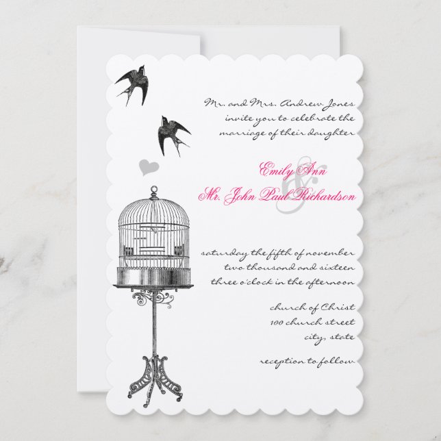 Invitaciones de bodas a los acentos rosados de la  (Anverso)