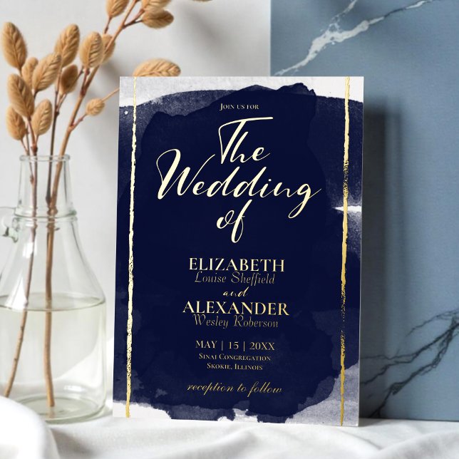 Invitaciones de bodas abstractas | Azul marino dor (Subido por el creador)