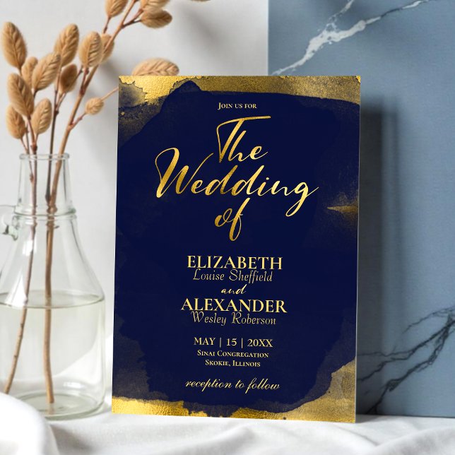 Invitaciones de bodas abstractas | Azul marino dor (Subido por el creador)