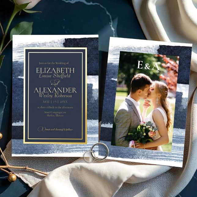 Invitaciones de bodas abstractas | Foto Azul dorad (Subido por el creador)