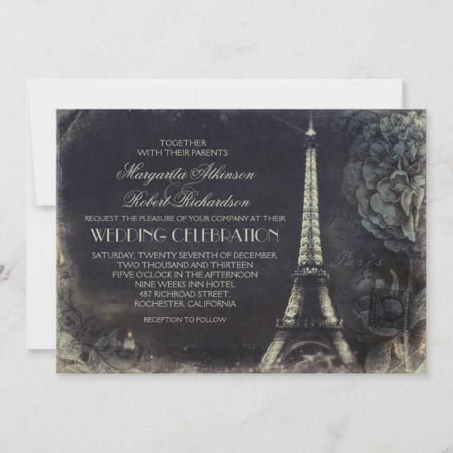 Invitaciones de bodas antiguas de la torre Eiffel  (Anverso)