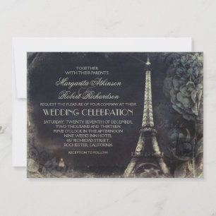Invitaciones de bodas antiguas de la torre Eiffel 
