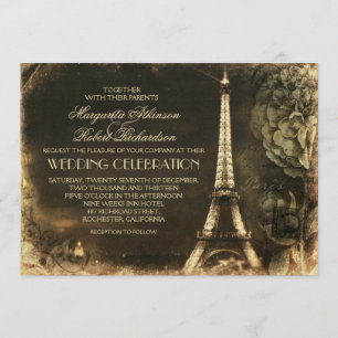 Invitaciones de bodas antiguas de la torre Eiffel