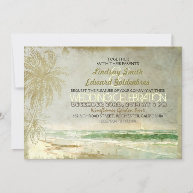 invitaciones de bodas antiguas de playa (Anverso)