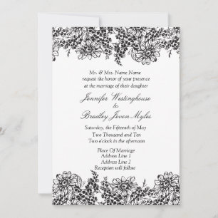 Invitaciones de Bodas Blancas Y Negras De Flores V