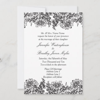 Invitaciones de Bodas Blancas Y Negras De Flores V