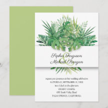 Invitaciones de bodas botánicas de hojas tropicale