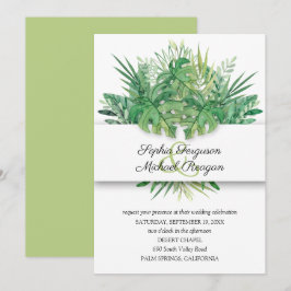 Invitaciones de bodas botánicas de hojas tropicale