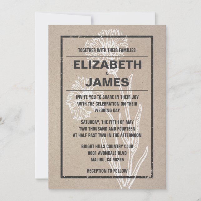 Invitaciones de bodas casuales vintage (Anverso)