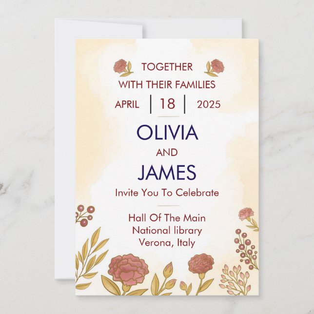 Invitaciones de bodas coloridas y florales (Anverso)