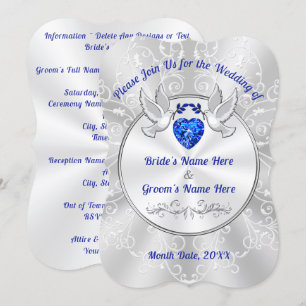 Invitaciones de bodas con aves amorosas, corazón a