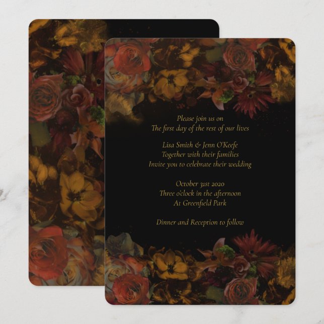 Invitaciones de bodas con pintura floral de otoño (Anverso / Reverso)