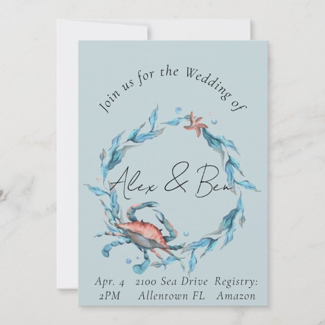 Invitaciones de bodas con temática oceánica para b (Anverso)