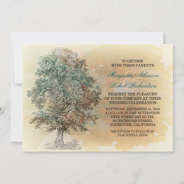invitaciones de bodas de árboles de época rústica (Anverso)