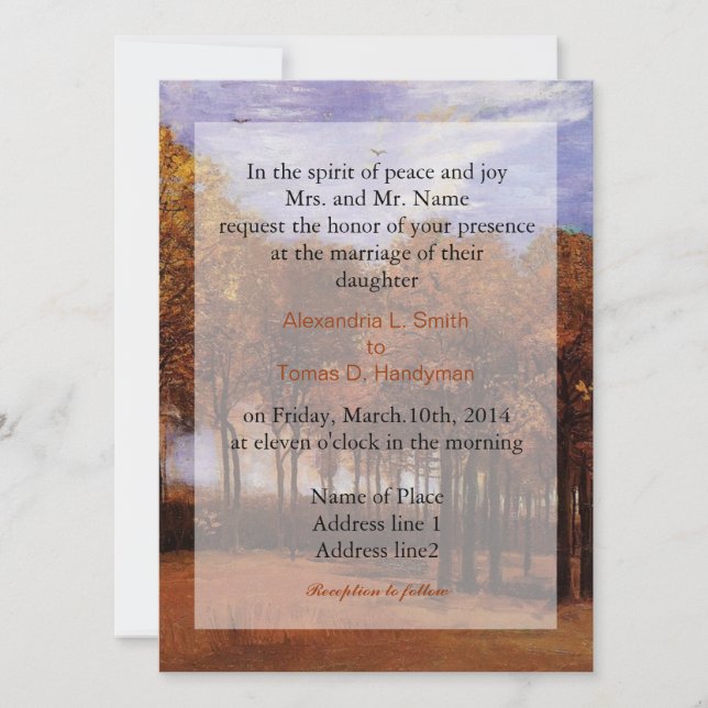 Invitaciones de bodas de arte fino, paisaje otoñal (Anverso)