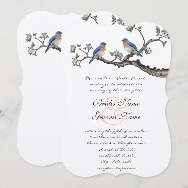 Invitaciones de bodas de aves azules vintage (Anverso / Reverso)