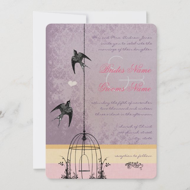 Invitaciones de bodas de bodas de aves en jaula de (Anverso)