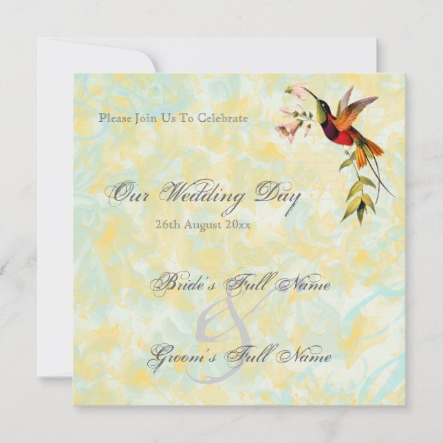 Invitaciones de bodas de colibrí vintage (Anverso)