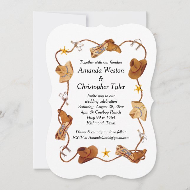 Invitaciones de bodas de Cowboy (Anverso)