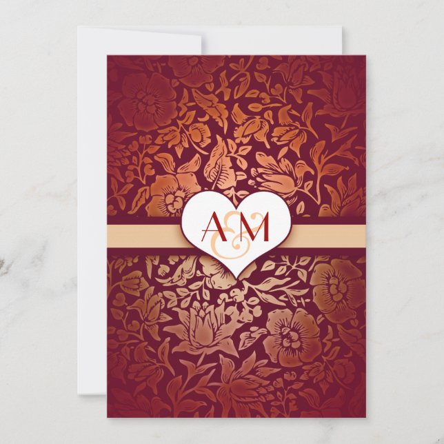 invitaciones de bodas de damasco rojo por 50 anive (Anverso)