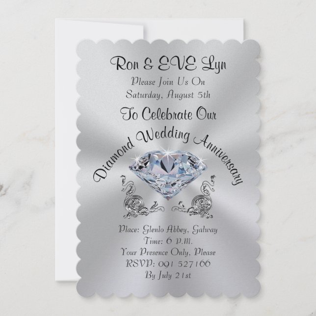 Invitaciones de Bodas de Diamante, TU TEXTO (Anverso)