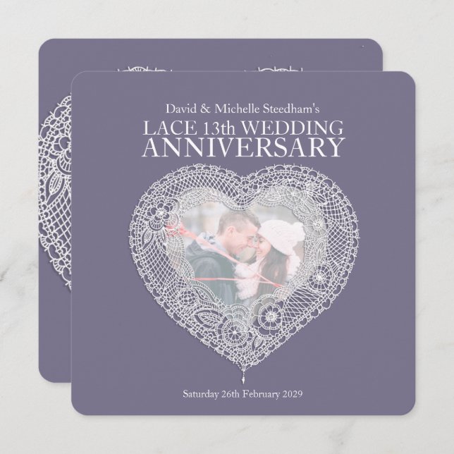 Invitaciones de bodas de encaje corazón 13 años de (Anverso / Reverso)