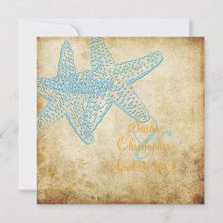 INVITACIONES DE BODAS DE ESTRELLA DE MAR AZUL VINT