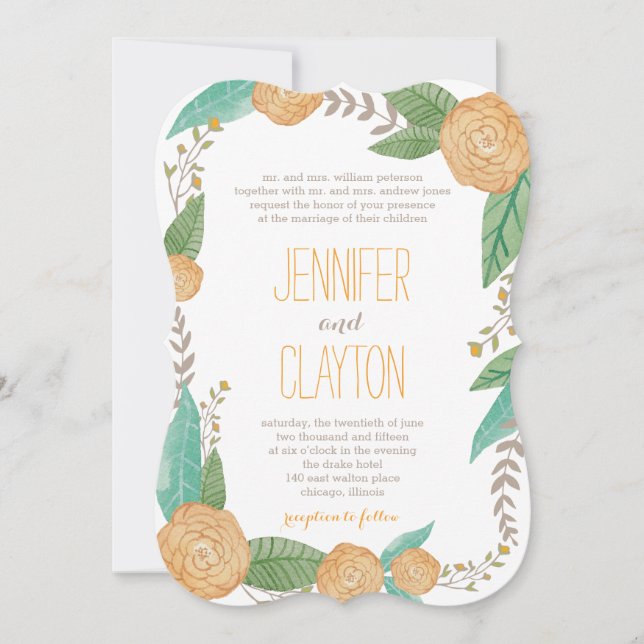 Invitaciones de bodas de flores pintadas (Anverso)