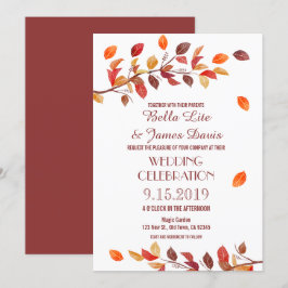 Invitaciones de bodas de hojas de otoño de árboles