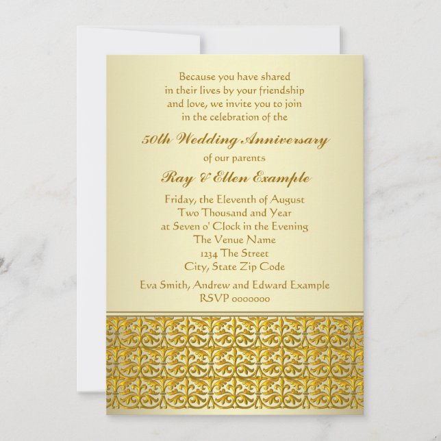 Invitaciones de Bodas de Oro Elegantes en Dorado 5 (Anverso)