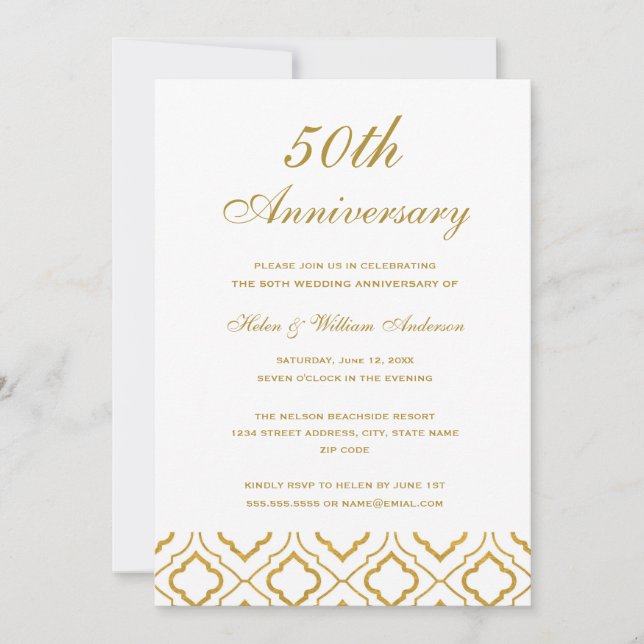 Invitaciones de Bodas de Oro Elegantes para 50 Ani (Anverso)