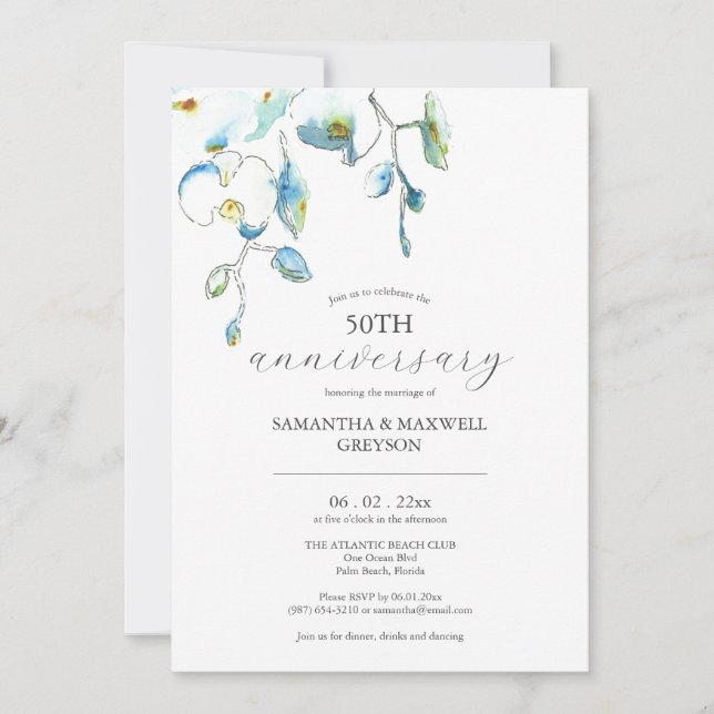 Invitaciones de Bodas de Oro Florales 50 Aniversar (Anverso)