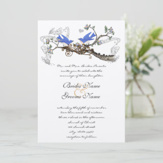 Invitaciones de bodas de pájaros azules vintage #2
