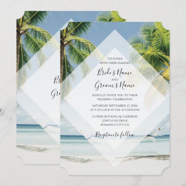 Invitaciones de bodas de palmeras tropicales (Anverso / Reverso)