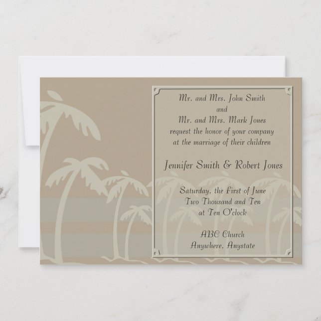 Invitaciones de bodas de palmeras tropicales (Anverso)