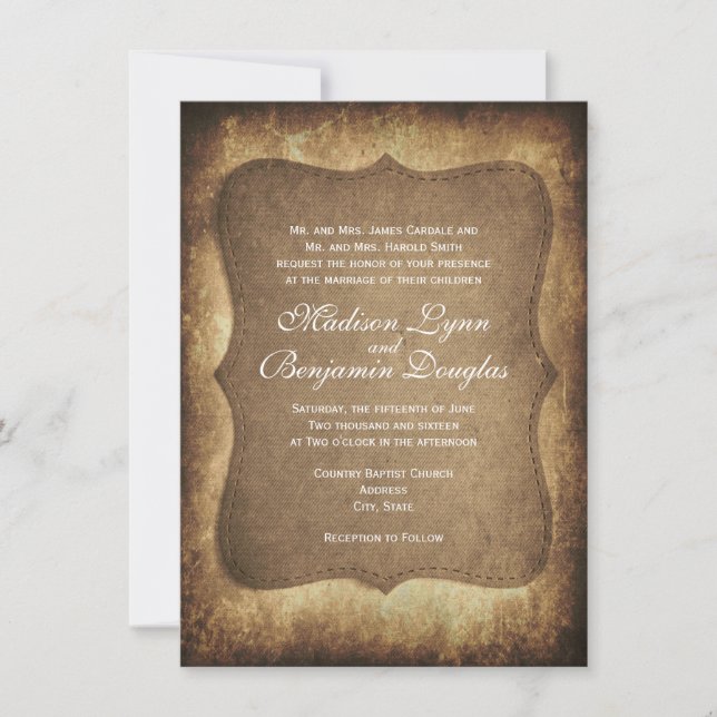 Invitaciones de bodas de papel de cosecha rústico (Anverso)
