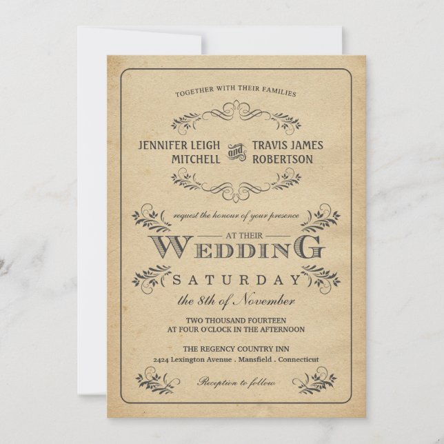 Invitaciones de bodas de pergamino florecientes de (Anverso)