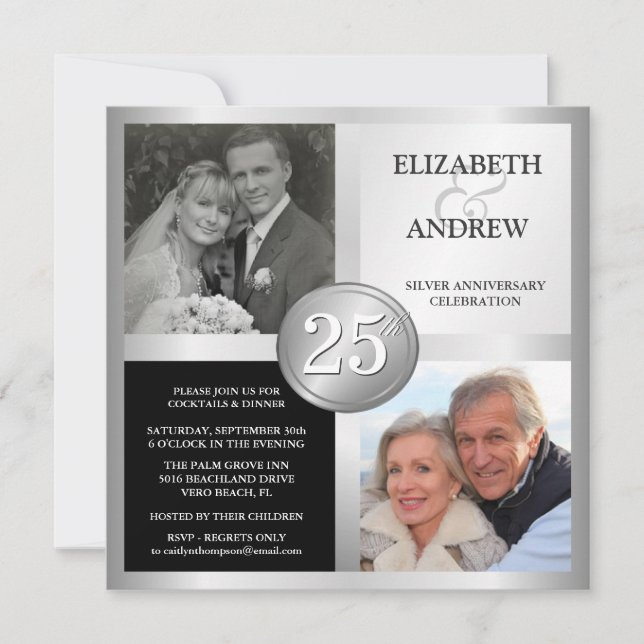 Invitaciones de Bodas de Plata 25 Aniversario con  (Anverso)