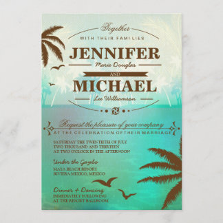 Invitaciones de bodas de playa de la escena tropic