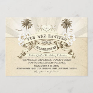 invitaciones de bodas de playa de tipografía vinta