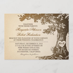 invitaciones de bodas de roble antiguo vintage