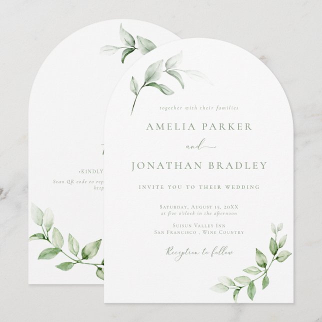 Invitaciones de bodas de verde elegante y moderna (Anverso / Reverso)