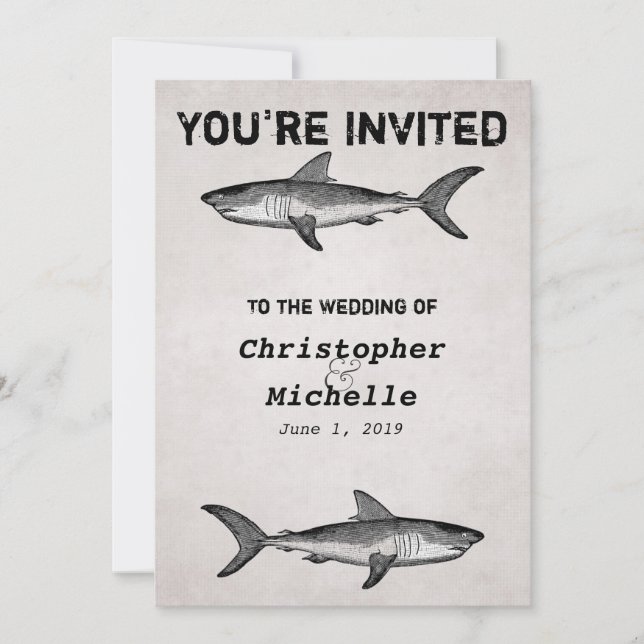 Invitaciones de bodas del océano del tiburón vinta (Anverso)