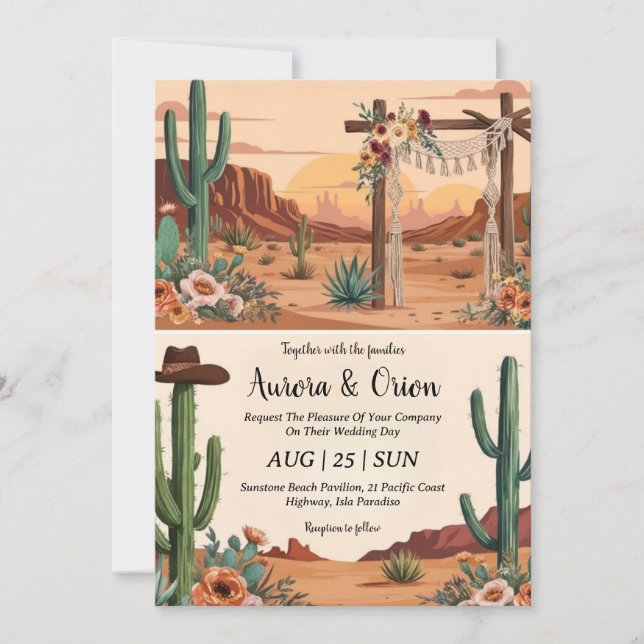 invitaciones de bodas del salvaje oeste de boho (Anverso)