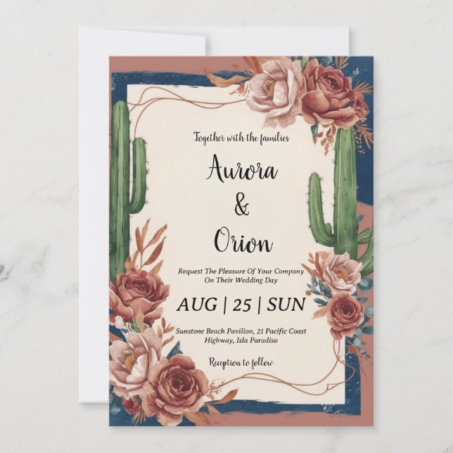 invitaciones de bodas del salvaje oeste de boho (Anverso)